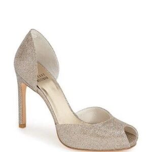 Stuart Weitzman Silver Stiletto Heels Peep-Toe